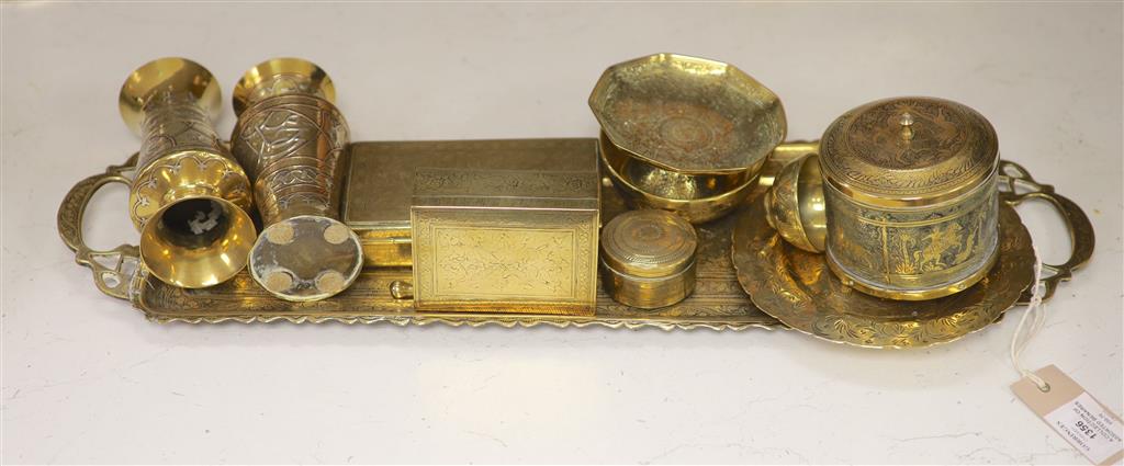 A collection of assorted Benares brassware